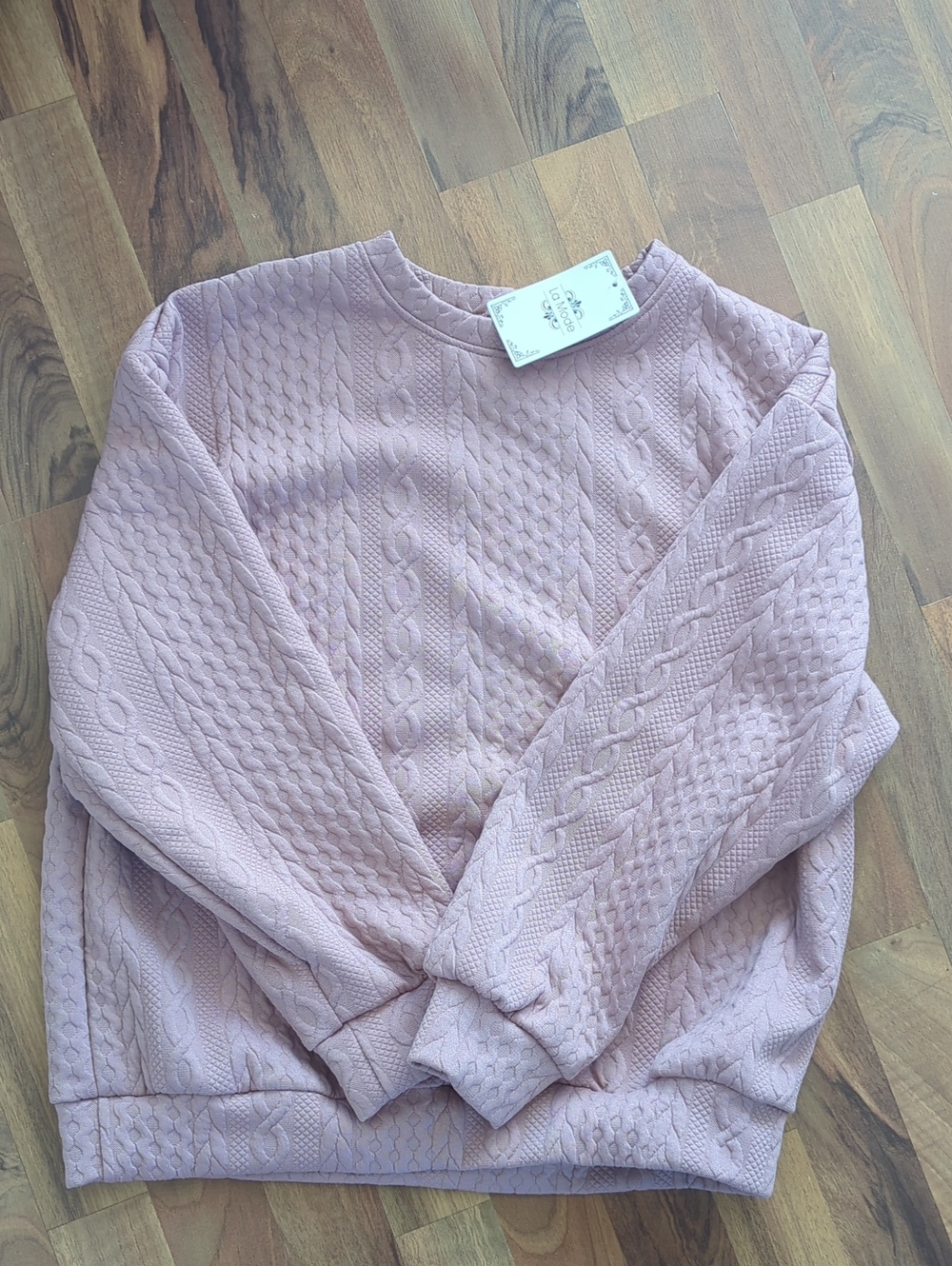 La Mode Women's Dusty Pink Cable Knit Crewneck Sweater